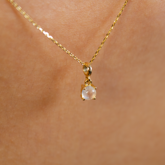 Ay Taşı Kolye – 14 Ayar Altın Charm Kolye – Haziran Doğum Taşı