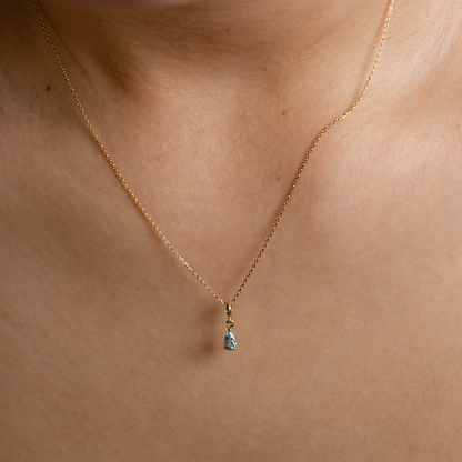 Aquamarine Kolye – 14 Ayar Altın Charm Kolye – Mart Doğum Taşı