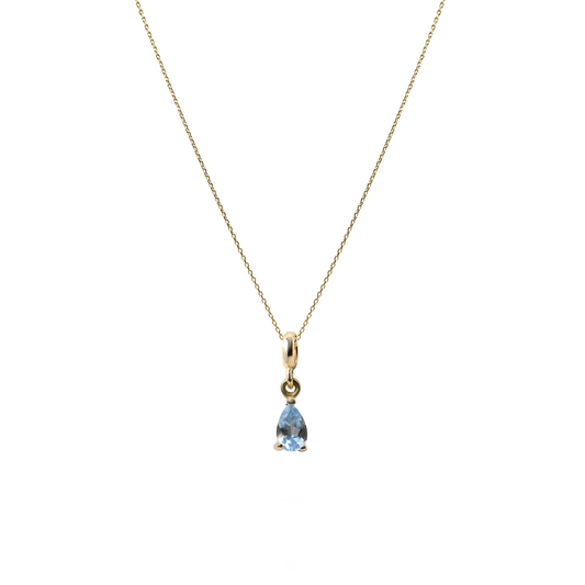 Aquamarine Kolye – 14 Ayar Altın Charm Kolye – Mart Doğum Taşı