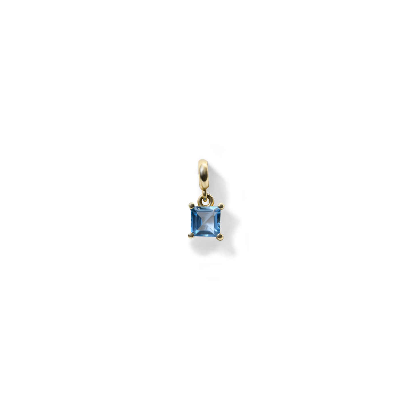 Mavi Topaz Kare Charm – Aralık Doğum Taşı – 14 Ayar Altın